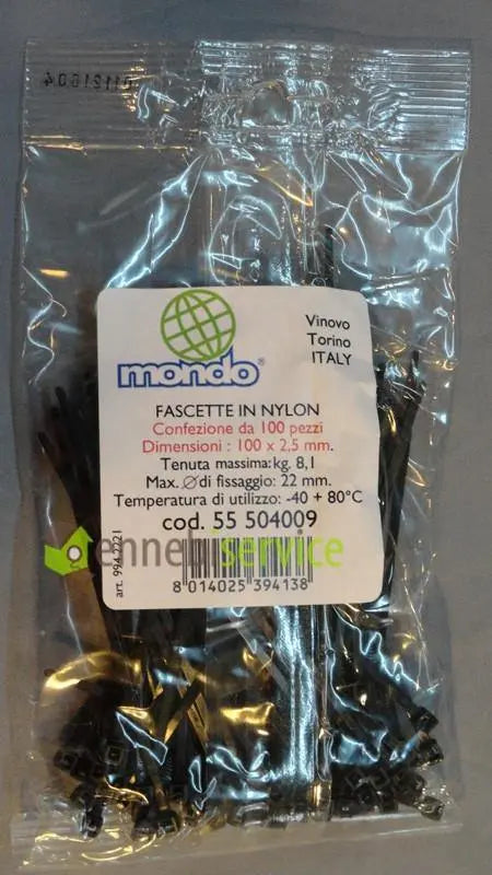 fascetta nylon nera larg.2.5 mm lungh.10cm 100pz MONDO