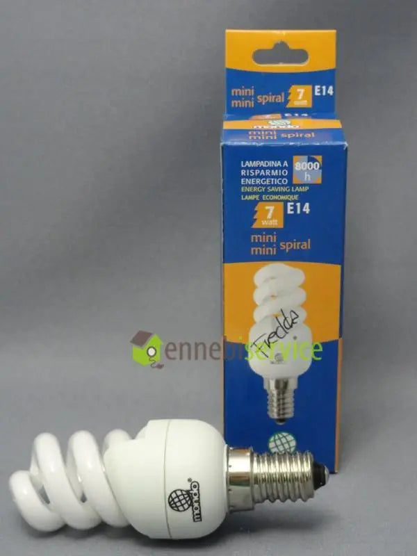 lampada risparmio mondo mini mini spiral luce fredda e14 7w MONDO